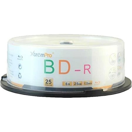 Xtrempro Xtrempro 11051 BD-R 6X 25GB 135Min Blu-Ray Blank Discs in Spindle - Pack of 25 11051